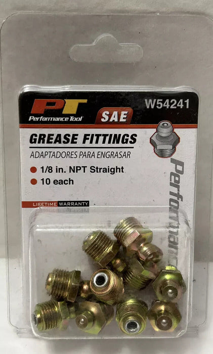 New Performance Tool Grease Fittings 1/8" NPT Straight 10-PACK #W54241 (S8)