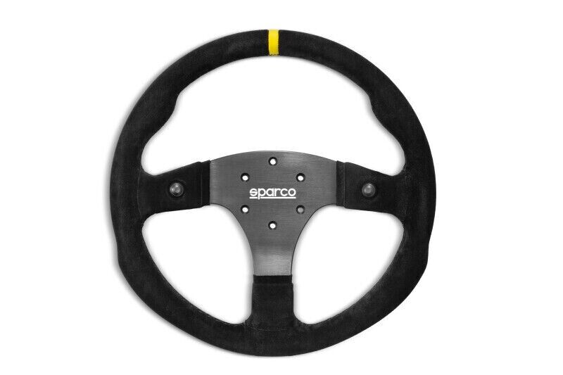 Sparco 015R350CSO 3-Spoke R350 Steering Wheel w/Yellow Leather Center Stripe