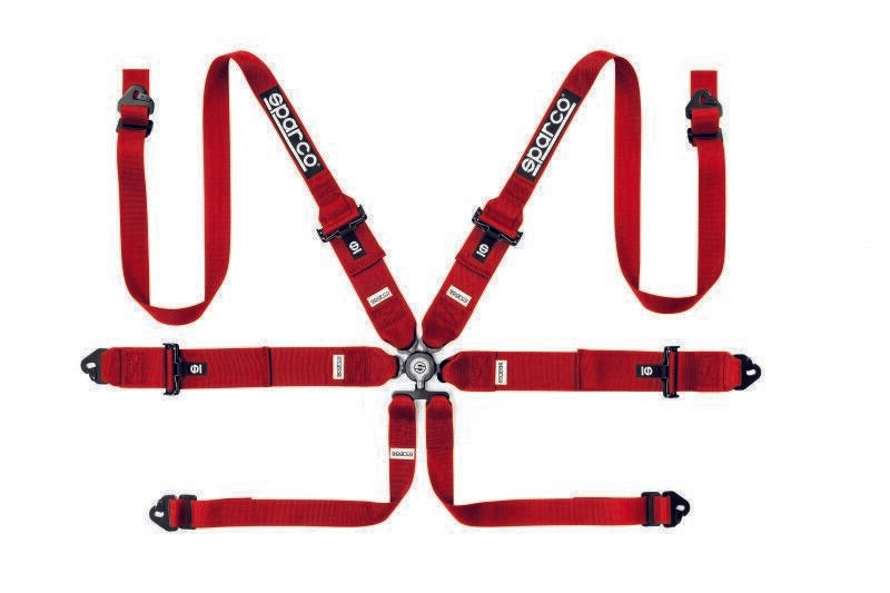 Sparco 04818RH1RS Safety Harness 6-Point Steel Shoulder FIA Red