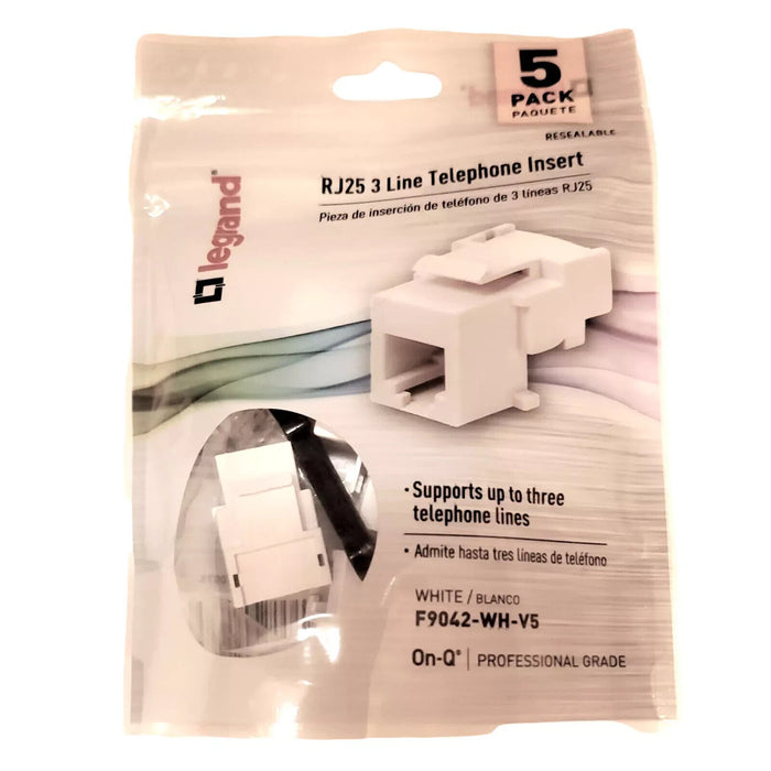 Phone Jacks LEGRAND/ON-Q F9042-WH-V5 RJ-25  - Pack of 5 - White -  New.