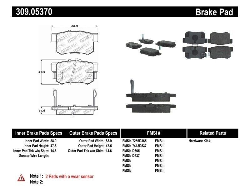 StopTech Disc Brake Pad Set Front-Rear Centric for Acura Honda Suzuki 309.05370