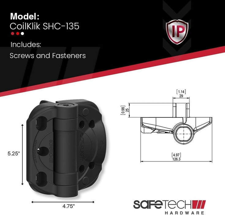 Safetech Hardware CoilKlik Self Closing Gate Hinges Wood & Vinyl/PVC Gates 185lb