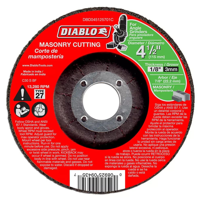 10 Pack - Diablo DBD045125701C 4-1/2" Masonry Cut Off Disc - Type 27