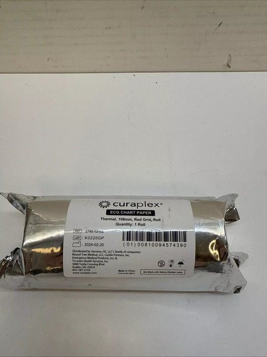 Curaplex LifePak ECG Chart EKG Thermal Paper 108mm Red Grid Rolled Sealed