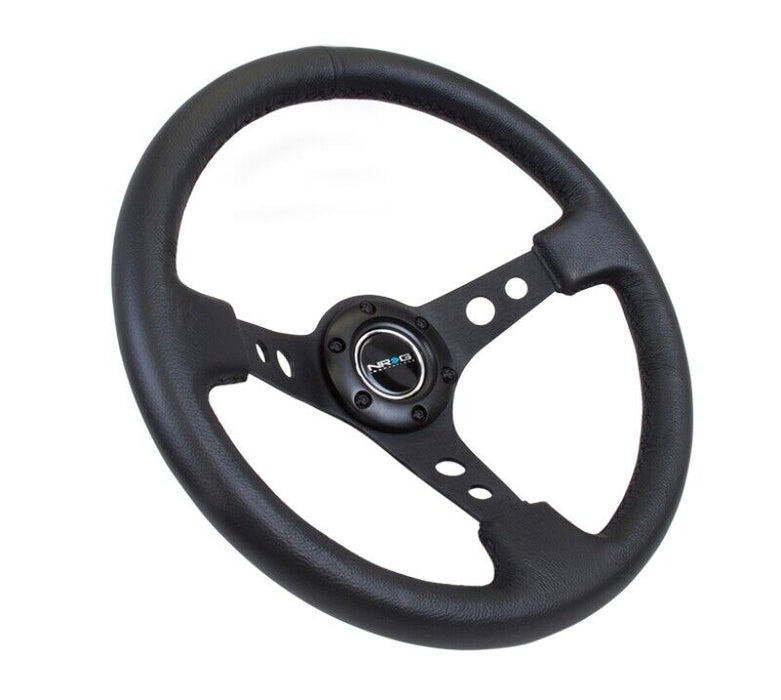 NRG Deep Dish Steering Wheel 350mm Black Leather Black Center RST-006BK