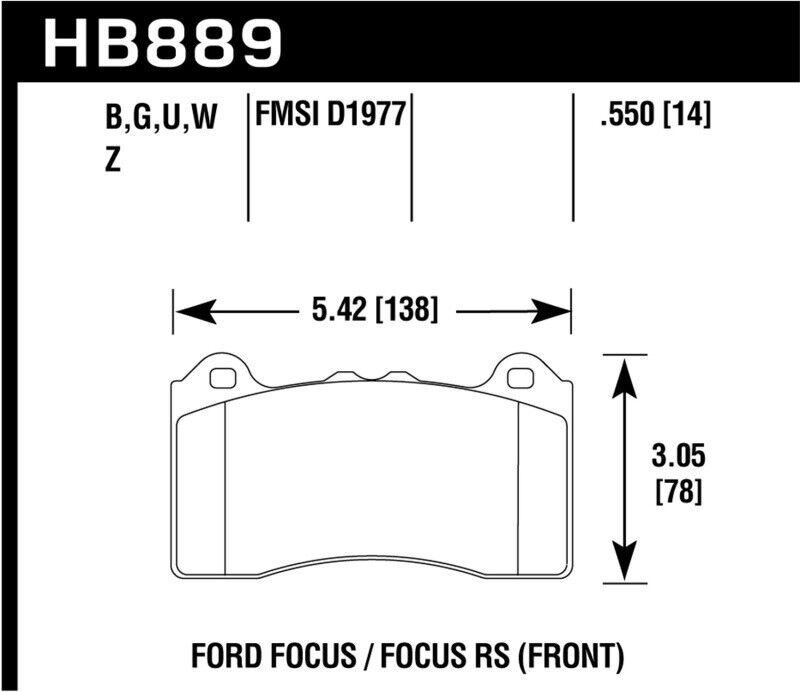 Hawk Performance HB889N.550 HP Plus Disc Brake Pad Fits 16-18 Focus