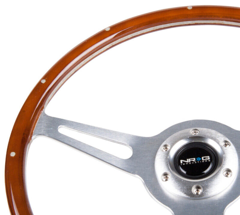 NRG Classic Wood Grain Steering Wheel (365mm) Wood w/Metal Inserts & Brushed