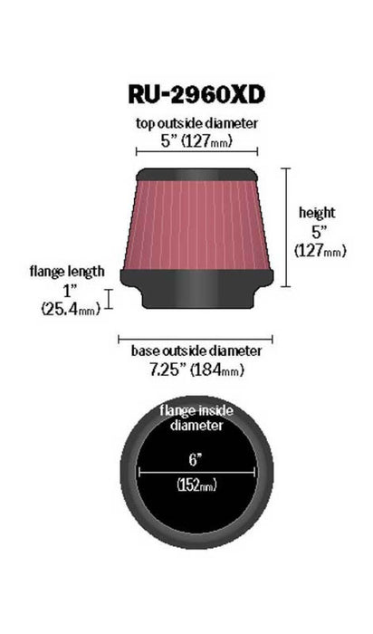 K&N RU-2960XD Universal Clamp-On Air Filter