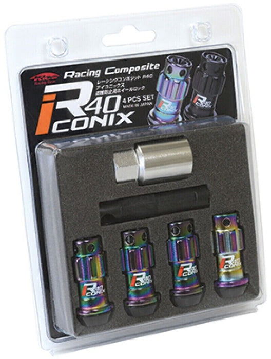 Project Kics 12X1.25 R40 Iconix Neochrome Lug Nut Lock Set - 4 WYIF43NK