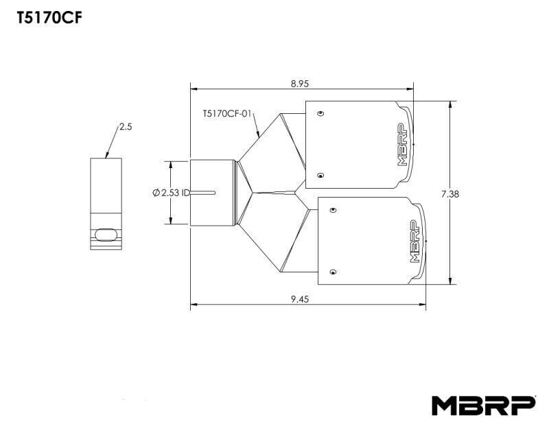 MBRP T5170CF Carbon Fiber Exhaust Tip - 2.5" Inlet, Carbon Fiber