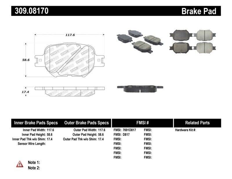 StopTech 309.08170 Sport Disc Brake Pad Set with Shims and Hardware