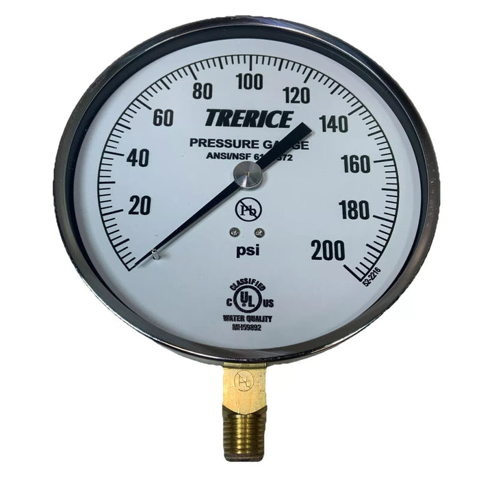 Trerice 600CB4502LA130 Contractor Gauge 4.5" dial 200 psi 1/4" NPT Brass Connect