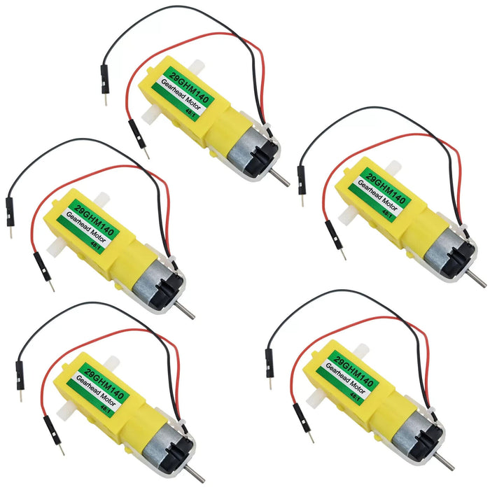 5 Pack Dual Shaft Gear Head Motor, 140 RPM at 4.5V DC, 48:1 Gearbox Ratio, Ho...