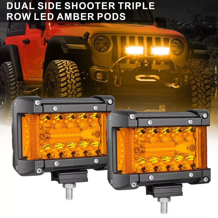 480W 4inch Trip-Row LED Cube Pods Offroad Spot Flood Work Light Bar Driving