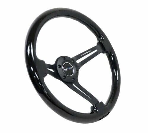 NRG Innovations 3-Spoke 350mm 3" Deep Wood Grain Steering Wheel RST-018BK-BK