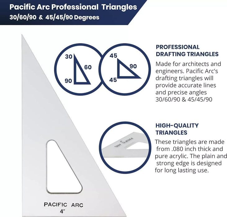 Pacific Arc Drafting Triangle, 12-inch, 30/60/90 Degrees, Clear Acrylic