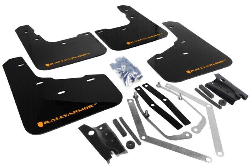 Rally Armor MF29-UR-BLK/OR UR Series Black Mud Flap Kit with Orange Logo