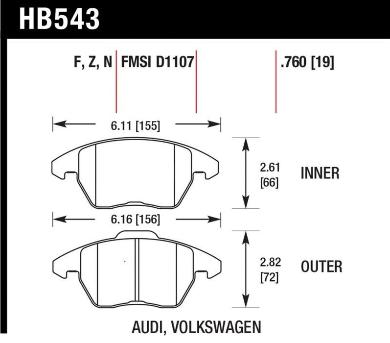 Hawk HB543N.760 HP Plus Front Disc Brake Pad Set For Audi VW