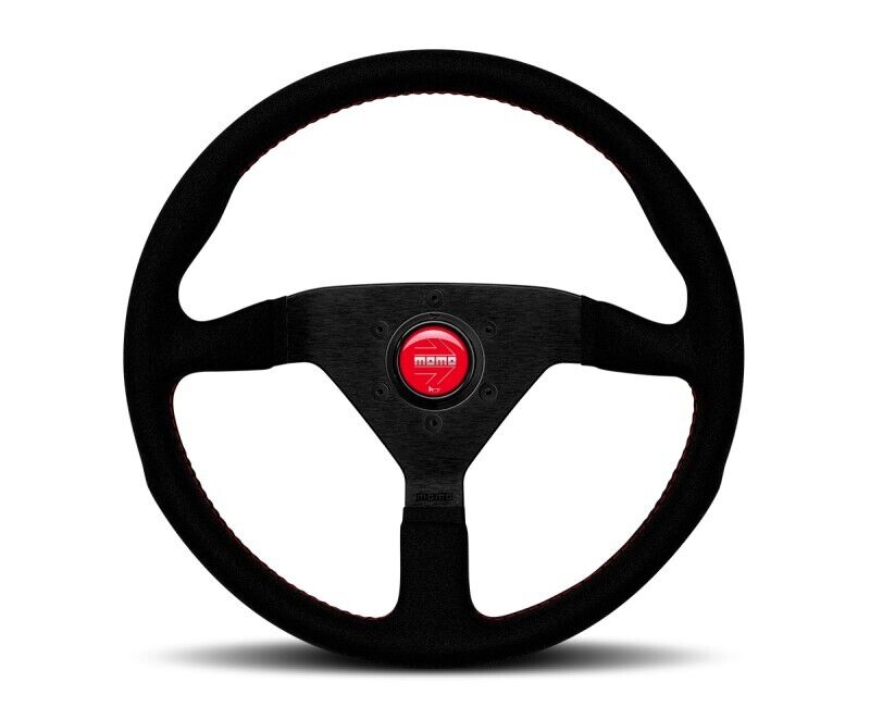 Momo Montecarlo Alcantara Steering Wheel 320 mm - Black/Red Stitch/Black Spokes