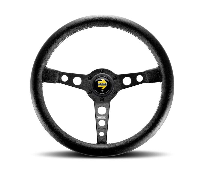 Momo Prototipo Steering Wheel 350 mm - Black Leather/Wht Stitch/Black Spokes