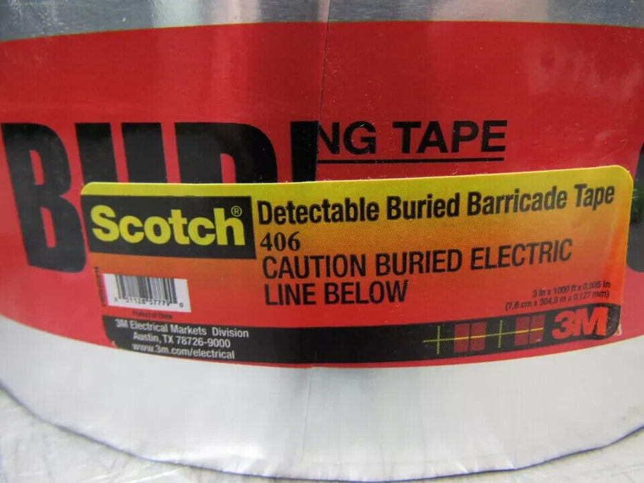 2-ROLLS SCOTCH CAUTION BURIED ELECTRICAL LINE BELOW TAPE 3"x1000FT DETECTABLE