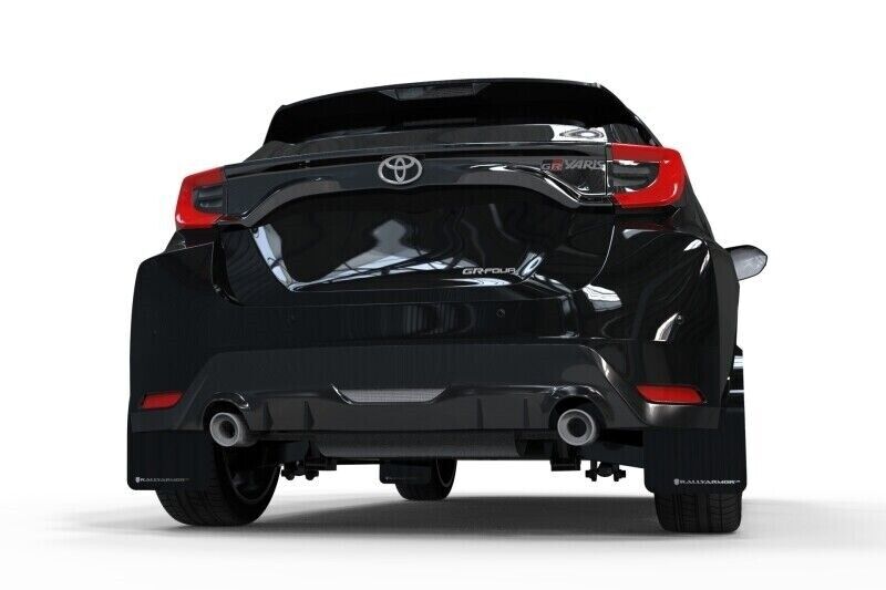 Rally Armor MF74-UR-BLK/WH UR Series Black Mud Flap Kit For Toyota GR Yaris