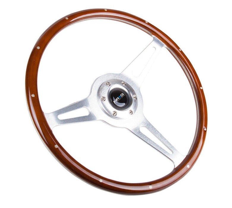 NRG Classic Wood Grain Steering Wheel (365mm) Wood w/Metal Inserts & Brushed