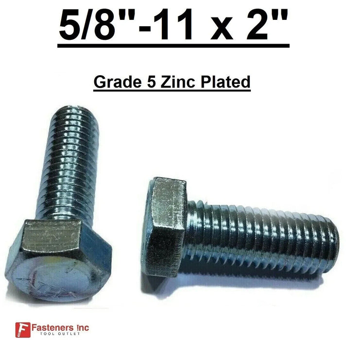 (150 Piece) 5/8-11 x 2"  Hex Bolt Zinc Plated Grade 5 Cap Screw Coarse Thread