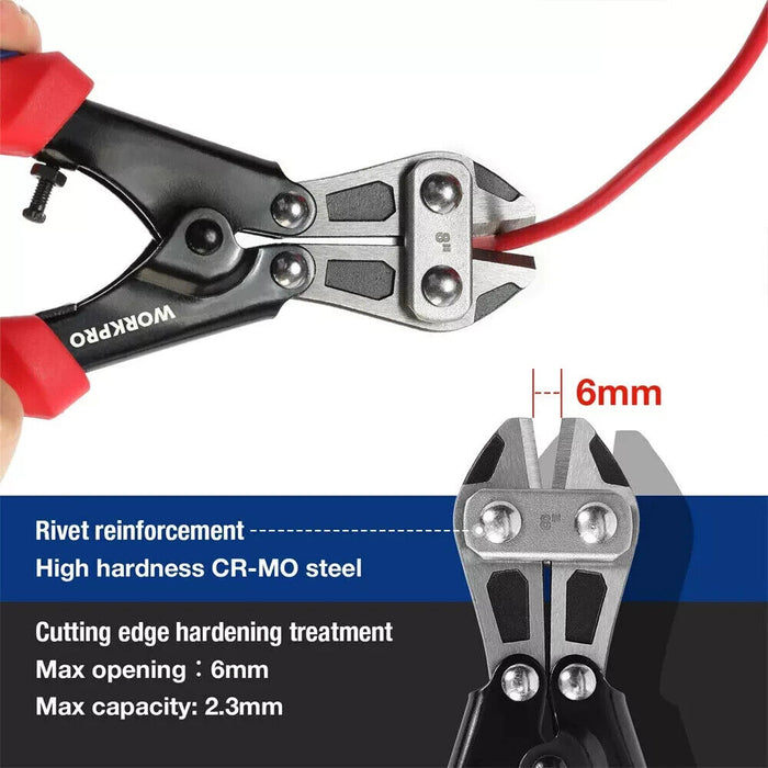 WORKPRO Mini Bolt Cutter 8"/210mm Bolt Cutter Wire Cable Cutter With Rubber Grip