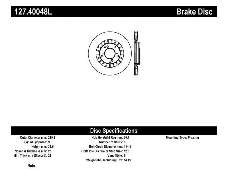 StopTech 127.40048L Sport Drilled & Slotted Front Left Disc Brake Rotor