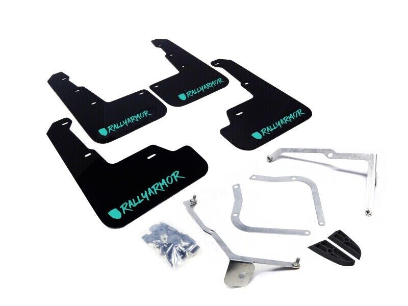 Rally Armor MF32-UR-BLK/TL-X Black Mud Flap/Altered Font Teal Logo