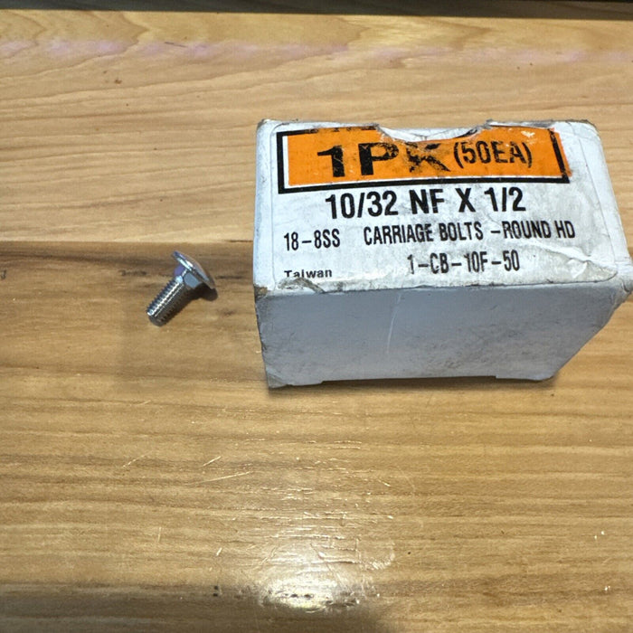 (50) 10-32 x 1/2 Carriage Bolts 18-8 Stainless Steel