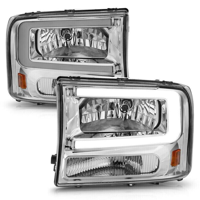 Anzo 111550 Crystal Headlight Set Chorme Housing Pair w/Light Bar