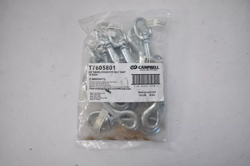 Lot of 10 Campbell Round Swiveling Eye Bolt Snaps 5/8" x 4" OAL T7605801