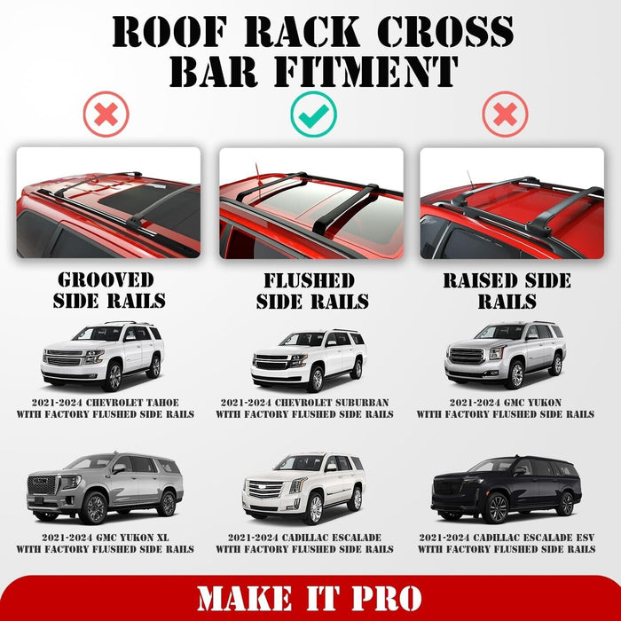 Pair Roof Rail Racks Cross Bar Fits Cadillac Tahoe Suburban Yukon XL 2021 2022