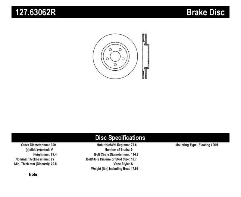 StopTech 127.63062R Sport Drilled & Slotted Rear Right Disc Brake Rotor