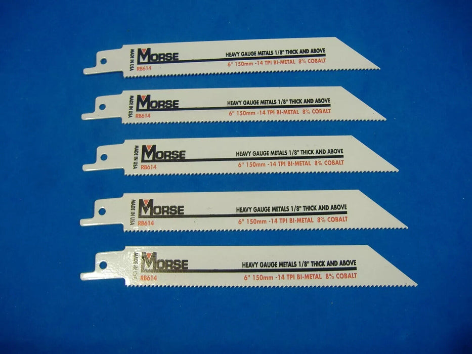 FIVE 6" 14TPI MORSE HIGH QUALITY USA BI-METAL COBALT RECIPROCATING SAW BLADES