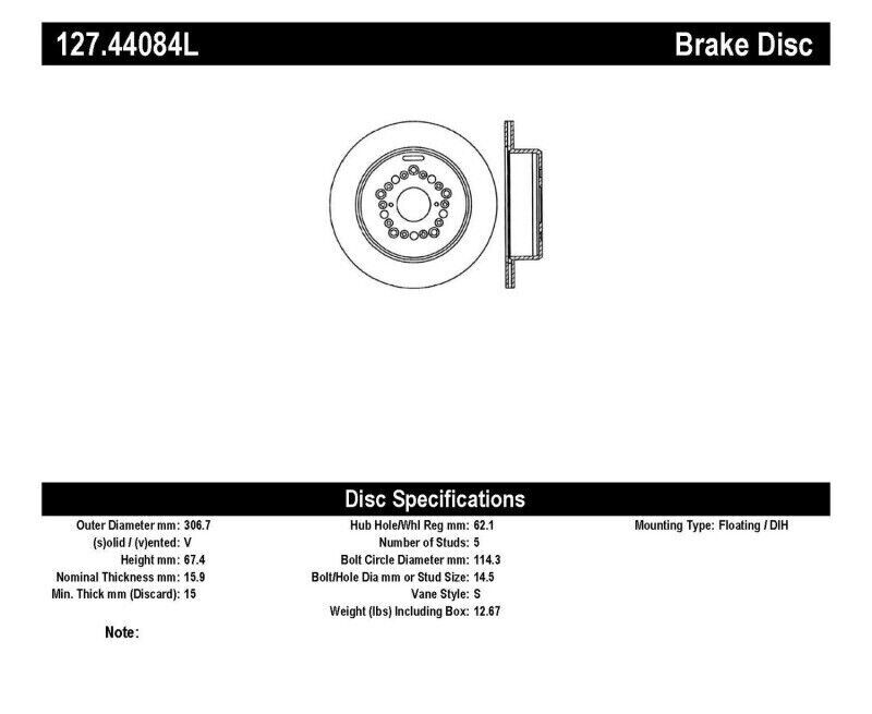 StopTech 127.44084L Sport Cross-Drilled And Slotted Disc Brake Rotor