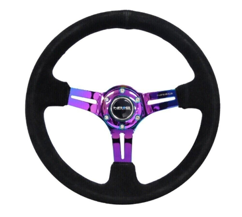 NRG Steering Wheel Blk Suede/Blk Stitch w/Neochrome Slits RST-018S-MCBS