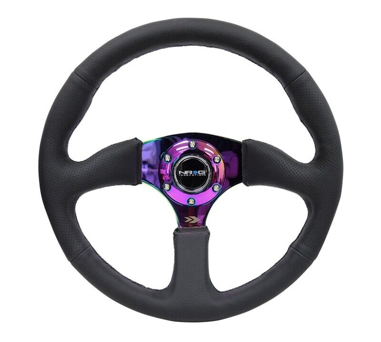 NRG Reinforced 35cm 2.5"Deep Neo Chrome Spoke Leather Steering Wheel RST-023MC-R