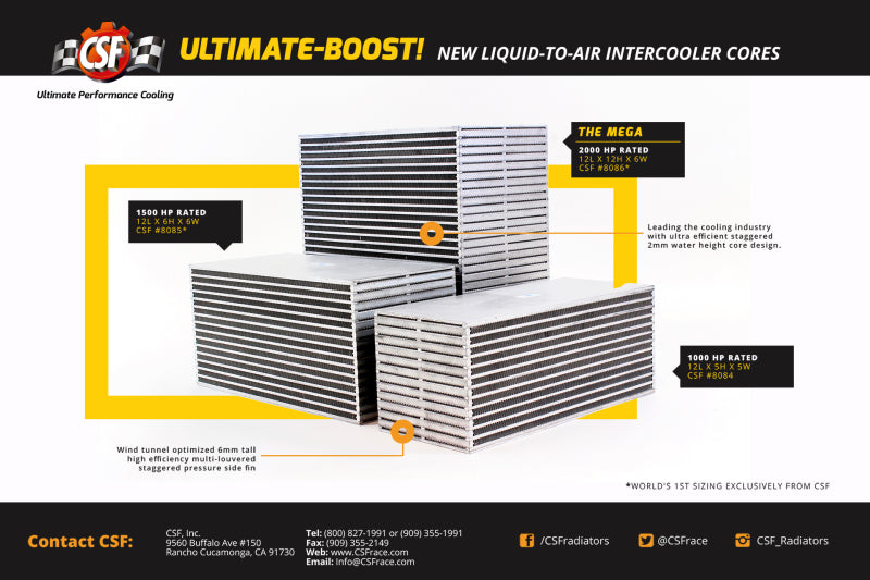 Csf Fits Mega Water/Air Bar &amp; Plate Intercooler Core - 12in L X 12in H X 6in