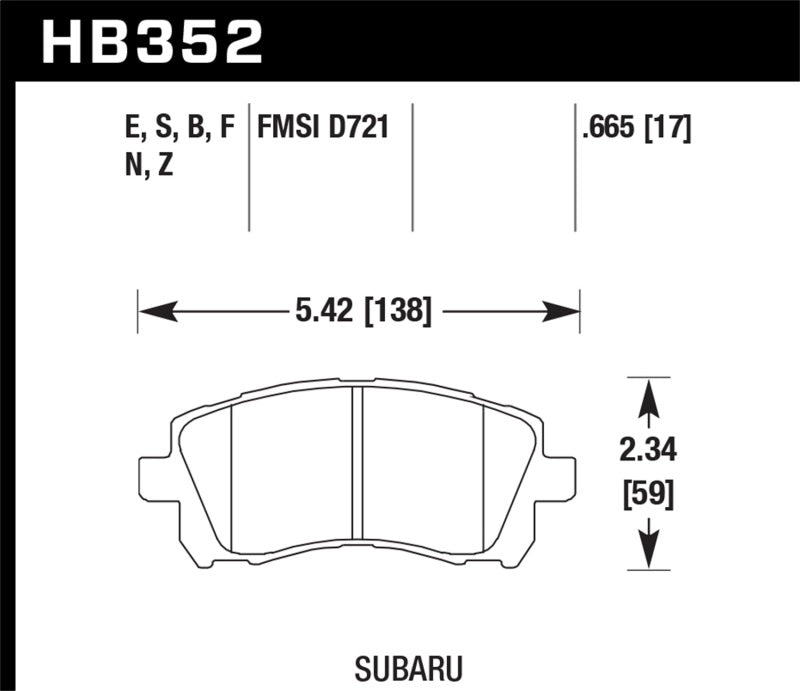 Fits Hawk 02-03 WRX / 98-01 Impreza / 97-02 Legacy 2.5L / 98-02 Forester 2.5L