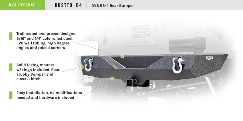 DV8 Offroad Fits 07-18 Jeep Wrangler JK Steel Mid Length Rear Bumper