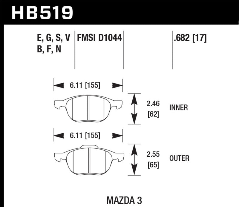 Fits Hawk 2013-2014 Ford Escape (FWD Only) HPS 5.0 Front Brake Pads