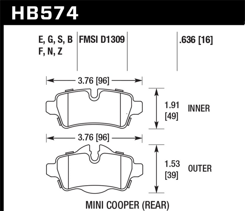 Fits Hawk 07+ Mini Cooper Performance Ceramic Street Rear Brake Pads