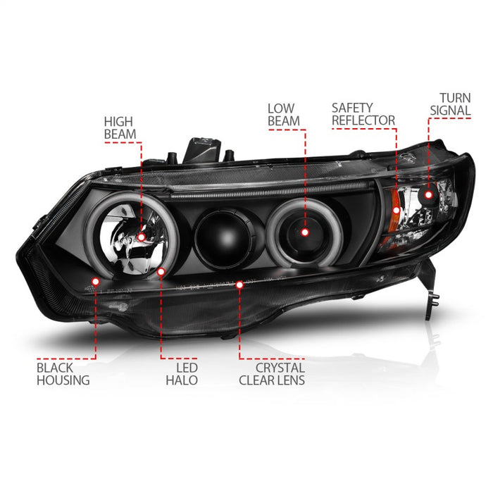 Anzo Fits 2006-2011 Honda Civic Projector Headlights W/ Halo Black (CCFL)