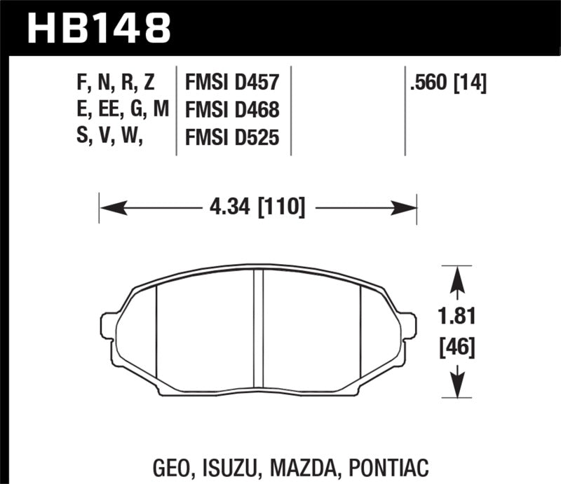 Fits Hawk 90-93 Geo Storm / 90-92 Isuzu Impulse / 90-93 Mazda Miata DTC-30 Front