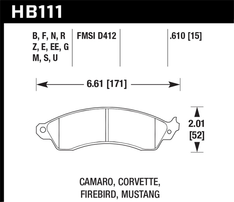 Fits Hawk 1990-1990 Chevy Camaro Iroc-Z (w/Heavy Duty Brakes) High Perf. Street