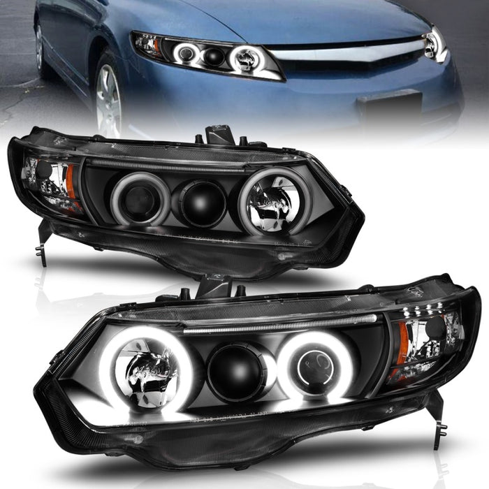 Anzo Fits 2006-2011 Honda Civic Projector Headlights W/ Halo Black (CCFL)