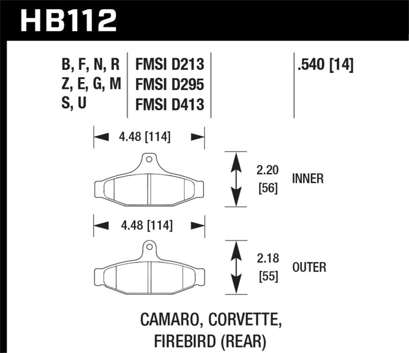 Fits Hawk 1990-1990 Chevy Camaro Iroc-Z (w/Heavy Duty Brakes) HPS 5.0 Rear Brake